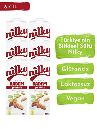 Nilky Şekersiz Badem Sütü Glütensiz Bitkisel Bazlı Laktosuz Vegan 6x1 lt