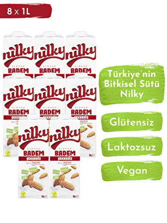 Nilky Şekersiz Badem Sütü Glütensiz Bitkisel Bazlı Laktosuz Vegan 8x1 lt