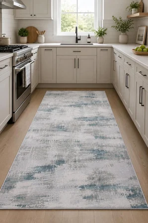 Norella Home Halısı Modern Soyut Desenli Gri Mavi Dekoratif Halı 60 x 90 cm Polyester