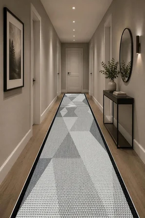 Norella Home Geometrik Desenli Gri Yıkanabilir Kaymaz Taban Halı 60x90 cm