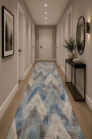 Norella Home Modern Geometrik Halı Mavi Gri 200x300 cm Kaymaz Taban Yıkanabilir