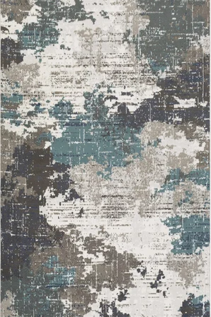 Norella Home Modern Soyut Desenli Halı 60x90 cm Mavi Gri Polyester Makinede Yıkanabilir Kaymaz Taban Dijital Baskı