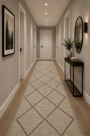 Norella Home Halı İskandinav Geometrik Krem Siyah 200x300 cm Yıkanabilir Kaymaz Taban