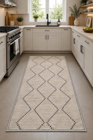 Norella Home Halı İskandinav Geometrik Krem Siyah 200x300 cm Yıkanabilir Kaymaz Taban