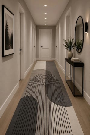 Norella Home Halı Modern Minimalist Geometrik Desenli Gri Siyah 140x200 cm Polyester Makinede Yıkanabilir Kaymaz Tabanlı