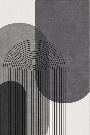 Norella Home Halı Modern Minimalist Geometrik Desenli Gri Siyah 140x200 cm Polyester Makinede Yıkanabilir Kaymaz Tabanlı