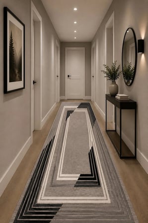 Norella Home Modern Geometrik Desenli Halı Gri Siyah 100x300 cm Kaymaz Taban Yıkanabilir Salon Mutfak Koridor Antre Halısı