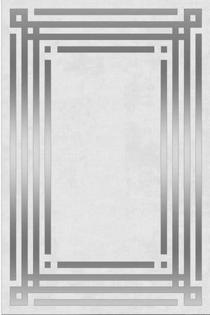Norella Home Modern Çerçeve Desenli Gri Halı 60 x 90 cm Kaymaz Taban Yıkanabilir Polyester Dijital Baskı Dekoratif Halı
