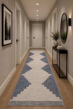 Norella Home Mavi Etnik Desenli Halı 100x300 cm Kaymaz Taban Yıkanabilir