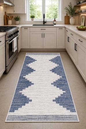 Norella Home Etnik Desenli Mavi Halı 200x300 cm Polyester Dijital Baskı Yıkanabilir Kaymaz Taban