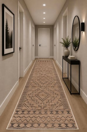 Norella Home Etnik Desenli Halı Naturel Bej Kaymaz Tabanlı 100x300 cm Yıkanabilir Dijital Baskı Salon Mutfak Koridor Halısı
