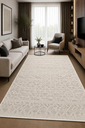 Norella Home Bohem Dokulu Kaymaz Taban Halı 200x300 cm Krem Bej