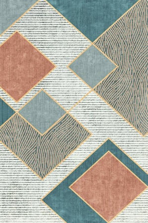 Norella Home Modern Geometrik Halı Bej Mavi 200x300 cm Kaymaz Taban Yıkanabilir Dekoratif Halı