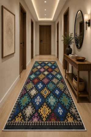 Norella Home Etnik Desenli Halı Renkli 60 x 90 cm Kaymaz Taban Yıkanabilir