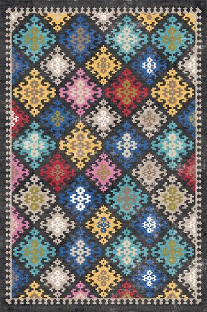 Norella Home Etnik Desenli Halı Çok Renkli 200x300 cm Kaymaz Taban Yıkanabilir Dijital Baskı Polyester