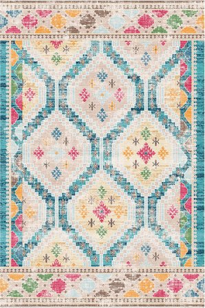 Norella Home Etnik Desenli Bohem Halı Renkli Dijital Baskı Kaymaz Tabanlı 60 x 90 cm Yıkanabilir Salon Mutfak Antre Halısı
