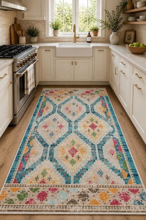 Norella Home Etnik Desenli Dekoratif Halı 120 x 180 cm Çok Renkli Kaymaz Taban Yıkanabilir