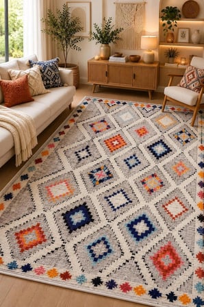 Norella Home Bohem Etnik Desenli Halı Çok Renkli 100x200 cm Kaymaz Tabanlı Yıkanabilir Dijital Baskı