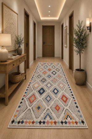 Norella Home Halısı Bohem Etnik Çok Renkli Dijital Baskı Kaymaz Taban 200x300 cm