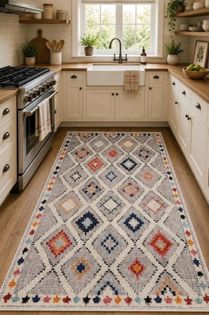 Norella Home Halısı Bohem Etnik Çok Renkli Dijital Baskı Kaymaz Taban 200x300 cm