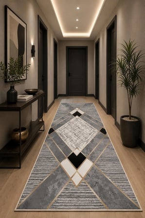 Norella Home Halı Geometrik Modern Gri Siyah 200x300 cm Dijital Baskı Yıkanabilir