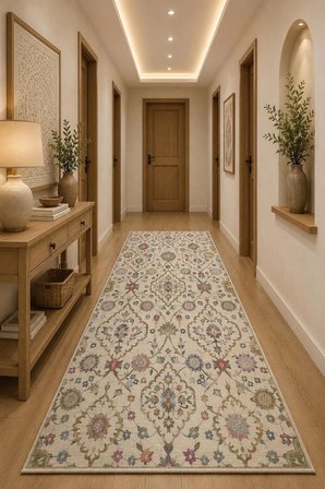 Norella Home Çiçek Desenli Etnik Bohem Halı 200x300 cm Kaymaz Taban Makinede Yıkanabilir