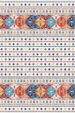 Norella Home Etnik Desenli Çok Renkli Halı 200x300 cm Kaymaz Taban Yıkanabilir