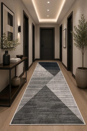 Norella Home Geometrik Desenli Halı 100 x 300 cm Çok Renkli Modern Yıkanabilir Kaymaz Taban