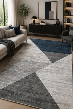 NORELLA HOME Modern Geometrik Desenli Halı 200x300 cm Polyester Kaymaz Taban Makinede Yıkanabilir