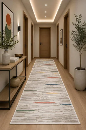 NORELLA HOME Halı Soyut Desenli Krem Bej 60x90 cm Kaymaz Taban Yıkanabilir