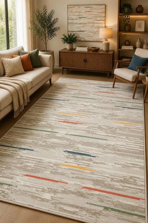 Norella Home Modern Soyut Desenli Halı 200x300 cm Çok Renkli Kaymaz Tabanlı Yıkanabilir