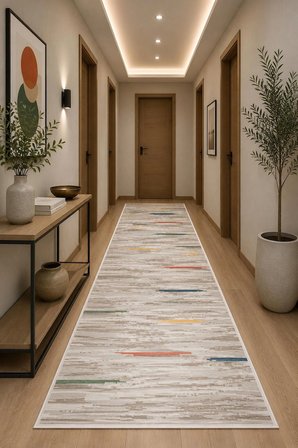Norella Home Modern Soyut Desenli Halı 200x300 cm Çok Renkli Kaymaz Tabanlı Yıkanabilir