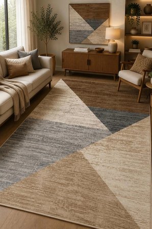 Norella Home Modern Geometrik Desenli Halı 200x300 cm Çok Renkli Kaymaz Tabanlı Yıkanabilir Polyester İplik