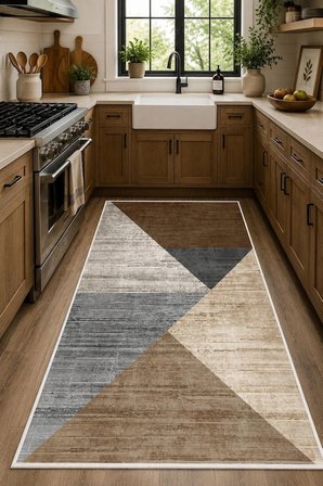 Norella Home Modern Geometrik Desenli Halı 200x300 cm Çok Renkli Kaymaz Tabanlı Yıkanabilir Polyester İplik