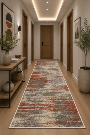 Norella Home Modern Soyut Desenli Halı 200x300 cm Renkli Kaymaz Tabanlı Yıkanabilir