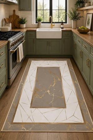 Norella Home 120x180 cm Modern Geometrik Çerçeve Desenli Halı Bej Vizon Altın Yıkanabilir Kaymaz Tabanlı