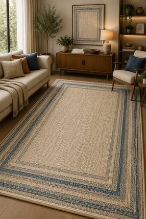 Norella Home Çerçeve Desenli Halı 200x300 cm Modern Kaymaz Taban Yıkanabilir Çok Renkli