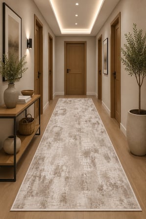 Norella Home Modern Soyut Desenli Halı Bej Krem 120x180 cm Kaymaz Taban Yıkanabilir Polyester Dijital Baskı