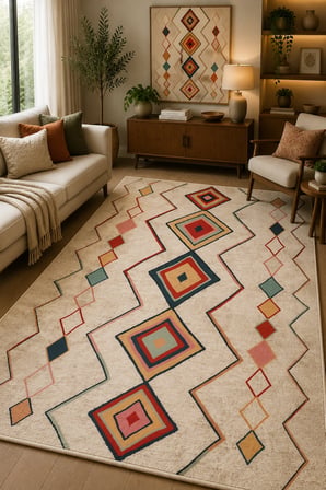 Norella Home Etnik Desenli Kaymaz Taban Yıkanabilir Halı 120x180 cm Çok Renkli Dijital Baskı Polyester