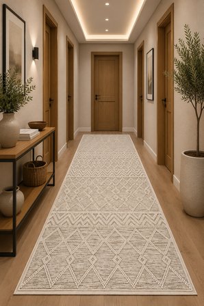 Norella Home Bohem Etnik Desenli Dekoratif Halı Krem Bej 100x200 cm Dijital Baskı Yıkanabilir Kaymaz Taban