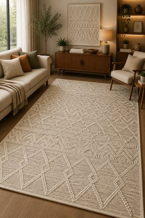 Norella Home Dekoratif Halı Etnik Desenli Krem Bej 200x300 cm Kaymaz Taban Yıkanabilir