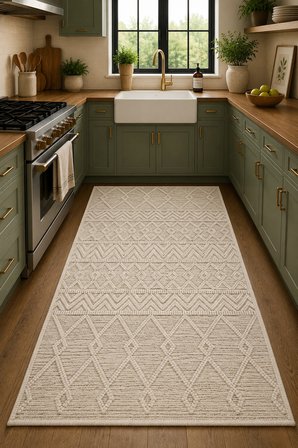 Norella Home Dekoratif Halı Etnik Desenli Krem Bej 200x300 cm Kaymaz Taban Yıkanabilir