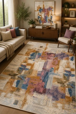 Norella Home Modern Soyut Desenli Halı 200x300 cm Çok Renkli Kaymaz Taban Yıkanabilir