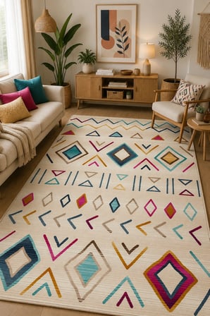 Norella Home Etnik Desenli Dekoratif Halı 80x150 cm Çok Renkli Yıkanabilir Kaymaz Taban