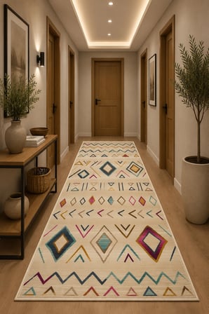 Norella Home Etnik Desenli Dekoratif Halı 80x150 cm Çok Renkli Yıkanabilir Kaymaz Taban