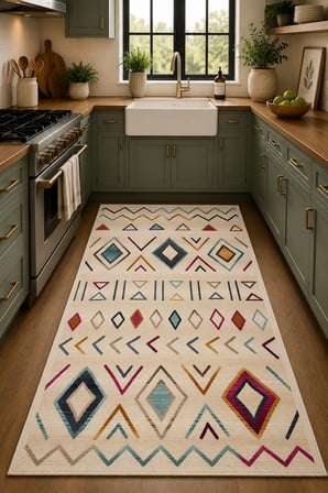Norella Home Etnik Desenli Dekoratif Halı 80x150 cm Çok Renkli Yıkanabilir Kaymaz Taban
