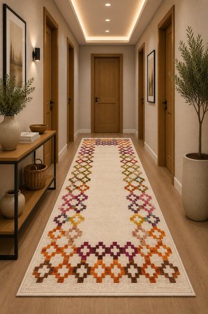 Norella Home Etnik Desenli Halı 200x300 cm Çok Renkli Kaymaz Tabanlı Yıkanabilir