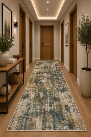 Norella Home Dekoratif Halı Soyut Desenli Yıkanabilir Kaymaz Tabanlı 120x180 cm Gri Hardal Renkli