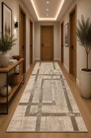 Norella Home Modern Geometrik Halı Bej Gri 120x180 cm Polyester Makinede Yıkanabilir Kaymaz Tabanlı
