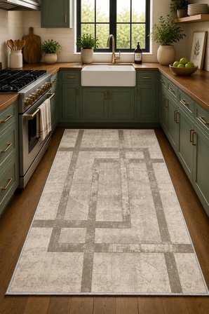 Norella Home Modern Geometrik Halı 200x300 cm Gri Bej Yıkanabilir Kaymaz Taban